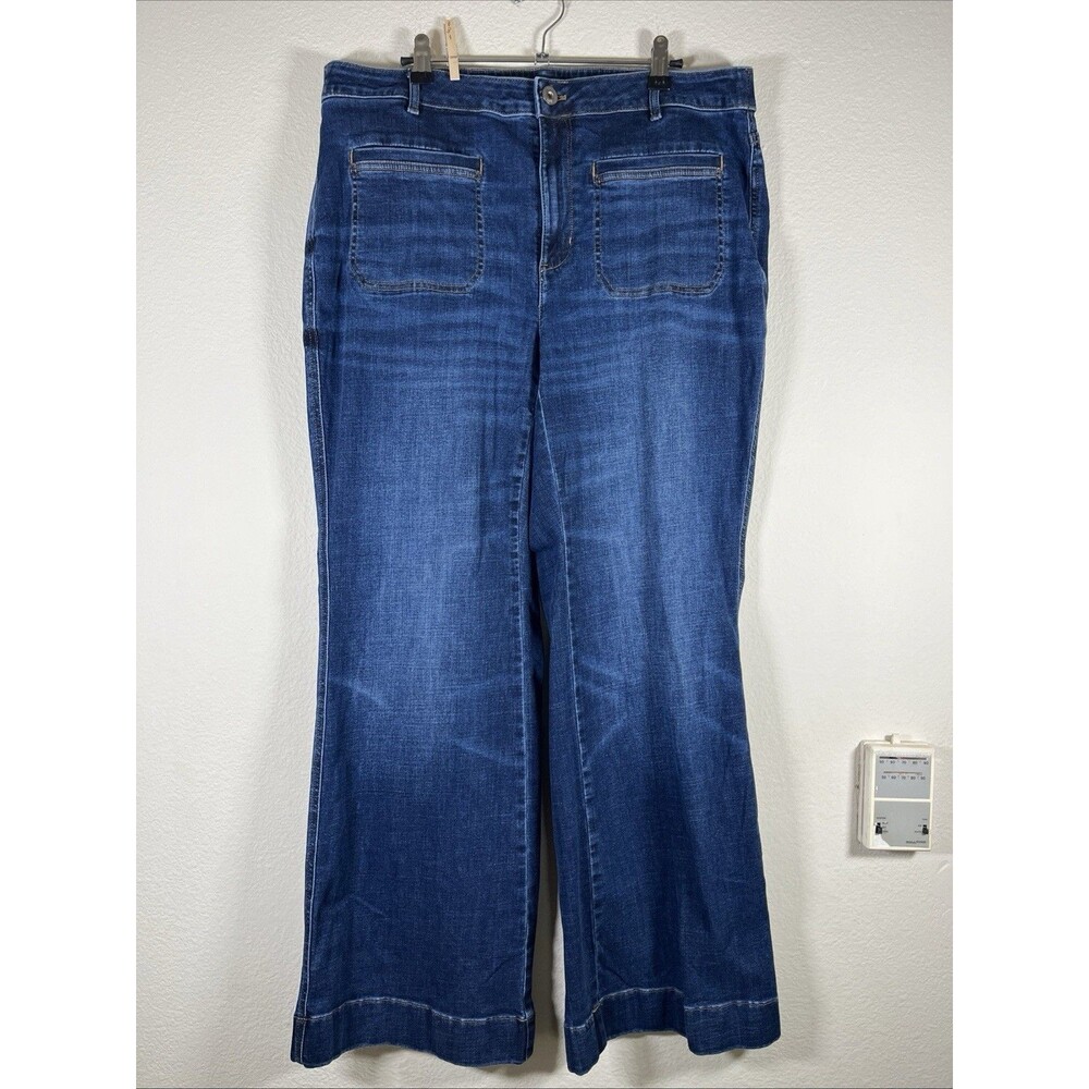J Jill Blue Denim Cotton BlendWide Flare Leg High Rise 30" Stretch Jeans SZ 18